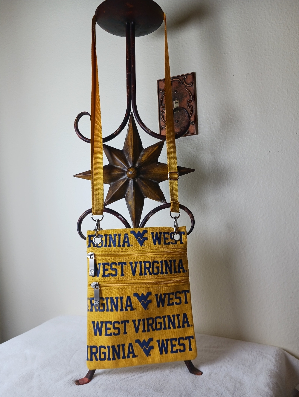West Virginia Yellow Crossbody Bag with Navy Logo - Collegiate Home Accents